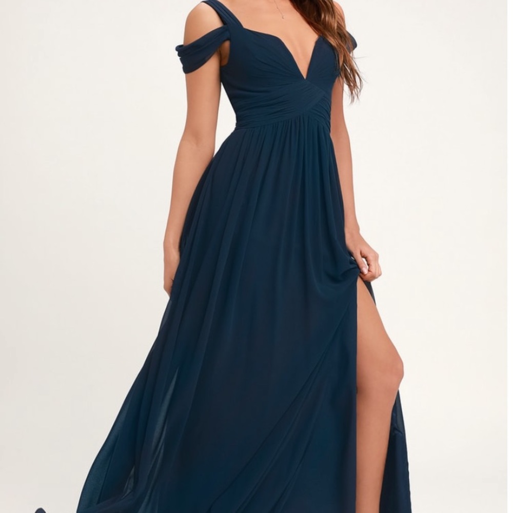 Ocean of Elegance Navy Blue Maxi Dress